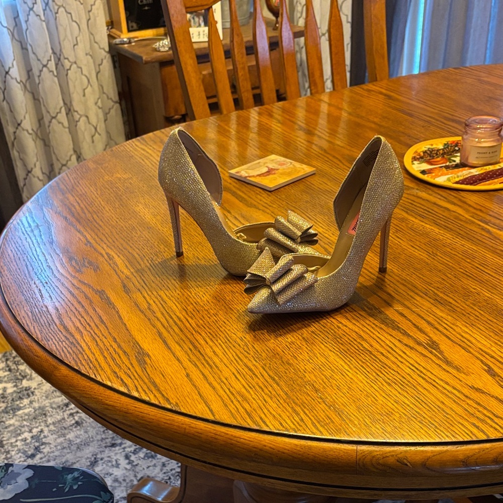 Betsey Johnson Glittering Gold Heels with Bow